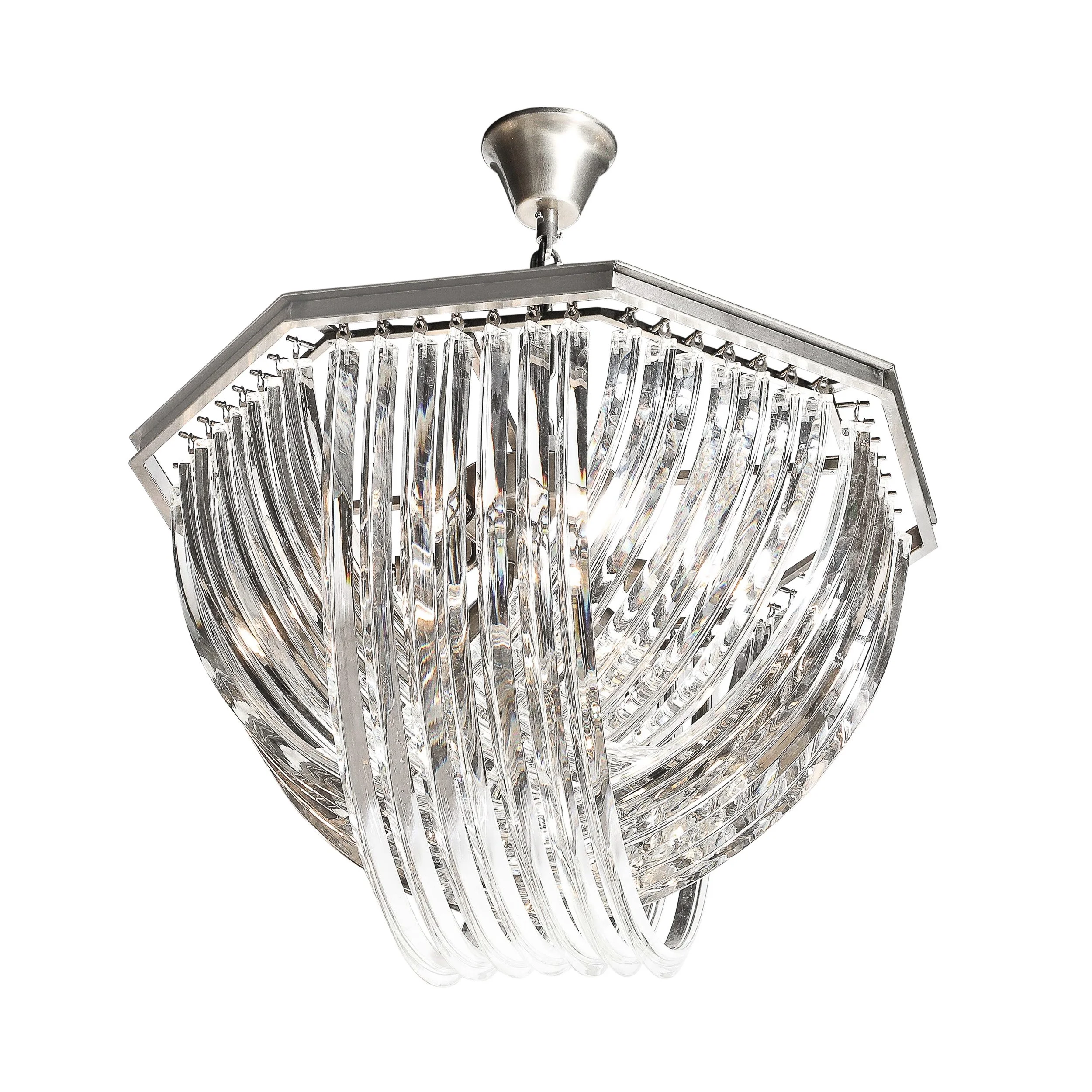 Modernist Murano Glass Ribbon Chandelier with Brass Fittings